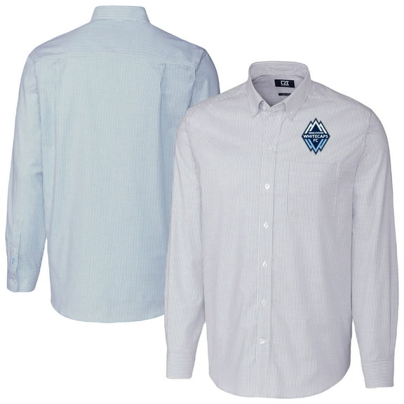 Men's-Cutter & Buck  Light Blue Vancouver Whitecaps FC Stretch Oxford Stripe Tri-Blend Long Sleeve Button-Down Shirt