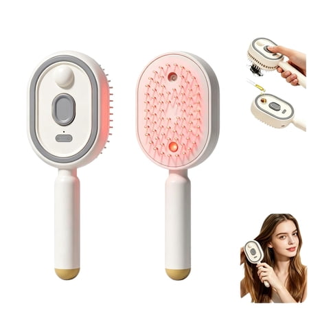 2026 New Upgraded Electric Steam Hair Straightener Brush, Portable USB Rechargeable steam Straightening Comb, Anti-Static Anti-Frizz Hydrating Nourishing Steam Brush for All Hair Types(Cream)