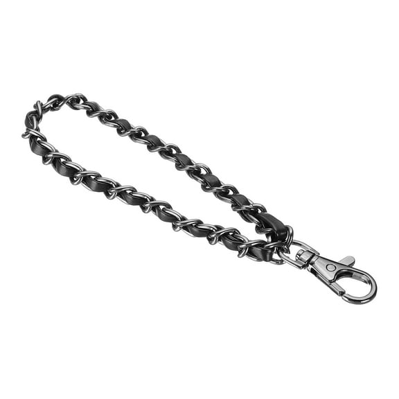 Uxcell Chain Wristlet Strap, 7" Leather Chain Wrist Lanyard Hand Strap Replacement with Metal Buckles for DIY Keychain Purse Wallet Clutch Bags Handbag Phone Case, Black-Black