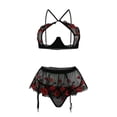 thumbnail image 4 of Levmjia Womens Lace Lingerie Three Piece Set Sheer Floral Mesh Bra Panty Matching Set Halter Cutout Soft Breathable Sleepwear, 4 of 8