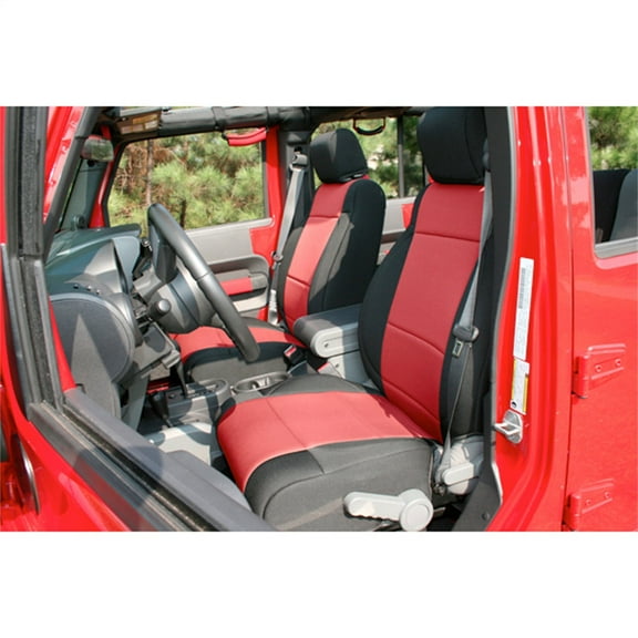 Rugged Ridge by RealTruck Seat Covers for Wrangler JK | Front, Neoprene, Black/Red | 13215.53 | Compatible with 2011-2018 Jeep Wrangler JK