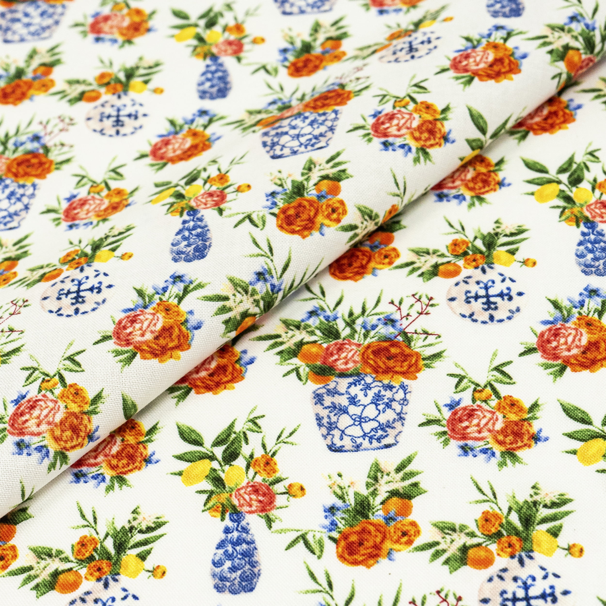 Singer Print Fabric, 100% Premium Cotton, Sewing Quilting, 44 inch, Potted Bouquets 3 Yard Cut