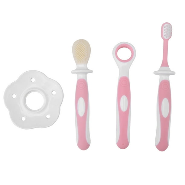 3Pcs Cepillo de dientes para bebés Limpiador de lengua para bebés Conjunto de cuidado oral Cuidado dental para bebés de 0-36 meses, sin BPA(Rosado) EOTVIA No