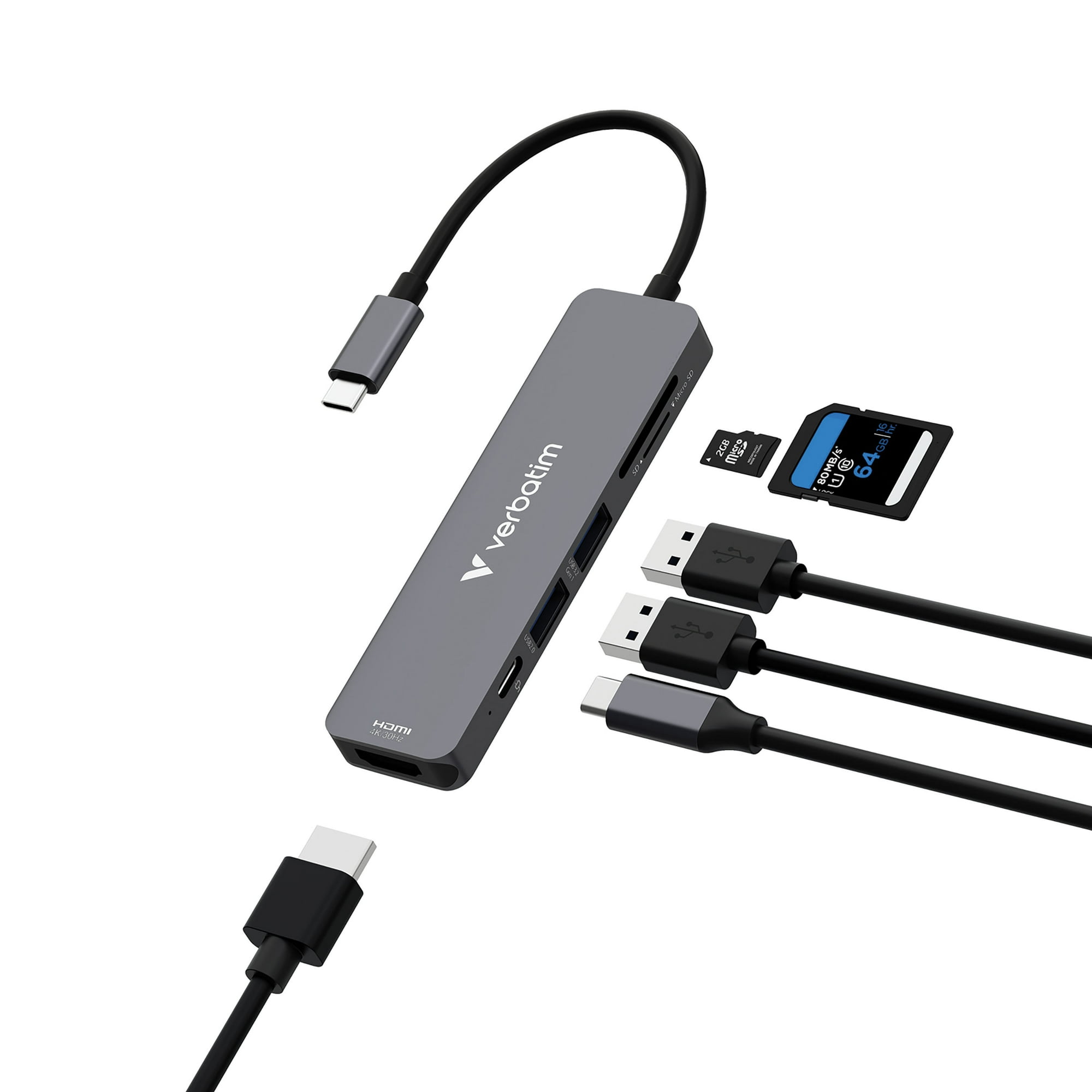 Verbatim USB-C Essentials 6-Port Multiport Hub, 4K HDMI, USB 3.2 5Gbps, USB-A 2.0, SD & microSD Card Reader, 100W USB-C Power Delivery, USB-C Adapter for Laptop, MacBook & Chromebook