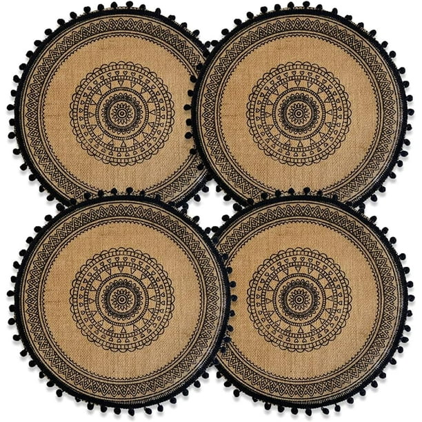 Set of 4 Boho Woven Round Placemat Handmade Table Mats Woven Jute