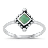 CHOOSE YOUR COLOR Simulated Turquoise Bali Ring .925 Chic Sterling Silver Band Blue CZ Female Size 4