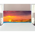 thumbnail image 1 of Ocean Headboard, Dramatic Sea Summer Sunset with Huge Cliff Vibrant Colors Overcast Picture, Upholstered Decorative Metal Bed Headboard with Memory Foam, Full Size, Yellow Purple Blue, by Ambesonne, 1 of 4