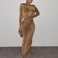 thumbnail image 3 of YYDGH On Clearance Women's Turtleneck Velvet Maxi Dress Long Sleeve Casual Wide Shoulder Pad Ruched Slim Fitted Dress High Neck Bodycon Dresses(Gold,3XL), 3 of 5