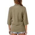 thumbnail image 5 of Womens V Neck 3/4 Sleeve Casual Polo Shirts Collared Button Down Summer Tops Basic Tennis Business T-Shirt Light Brown 3XL, 5 of 6