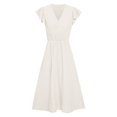 thumbnail image 5 of Robe Décontractée Unie Col en V Taille Fraîche pour Femmes, 5 of 5