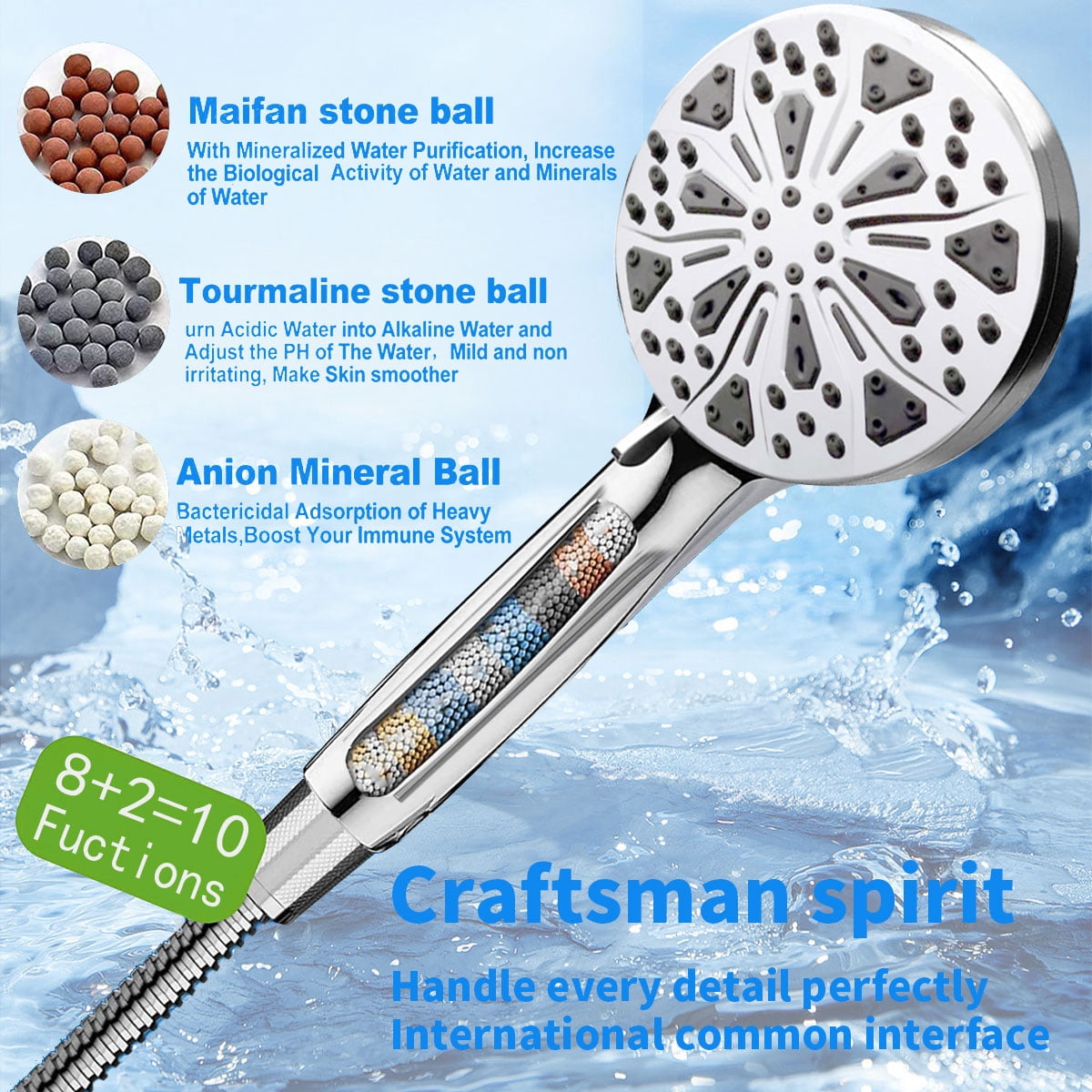 Duklik Filtered Shower Head with Handheld, High Pressure Shower Head with 10 Spray Modes, Power Wash, 5ft Stainless Steel Hose - Adjustable Bracket, Easy Install, for RV/Bathroom