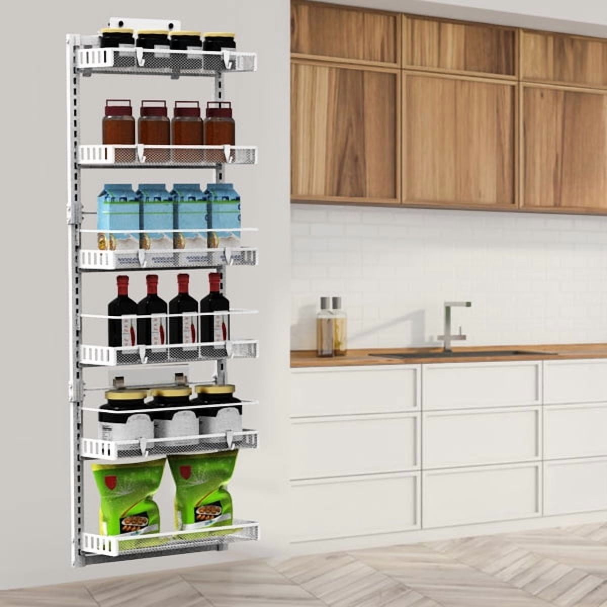 6-Tier Over the Door Pantry Organizer, Large Metal Door Spice Rack, Hanging Heavy-Duty Pantry Door Storage Shelf 10LBS Loading Easy Install Behind Door Storagefor Kitchen and Bathroom, White