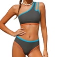 thumbnail image 2 of EliteGoogv Bikini Sets For Girls One Shoulder Padded Color Block Two Piece Swimsuit Summer Beach Pool Swimwear Dark Gray, 2 of 4