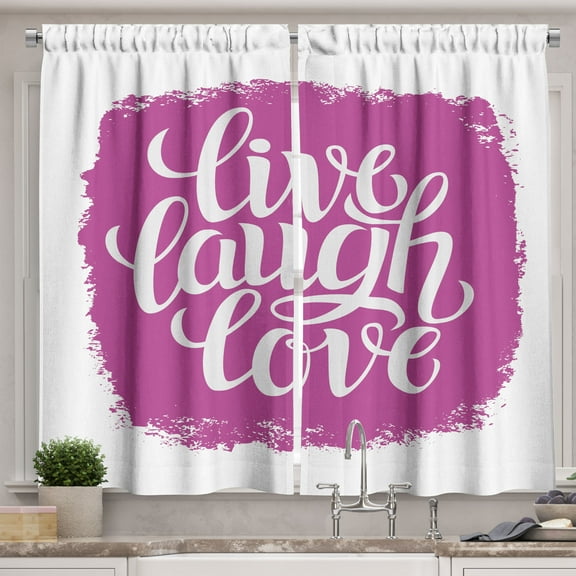 Ambesonne Live Laugh Love Kitchen Curtains, Motivation Life, 55"x45", Fuchsia White