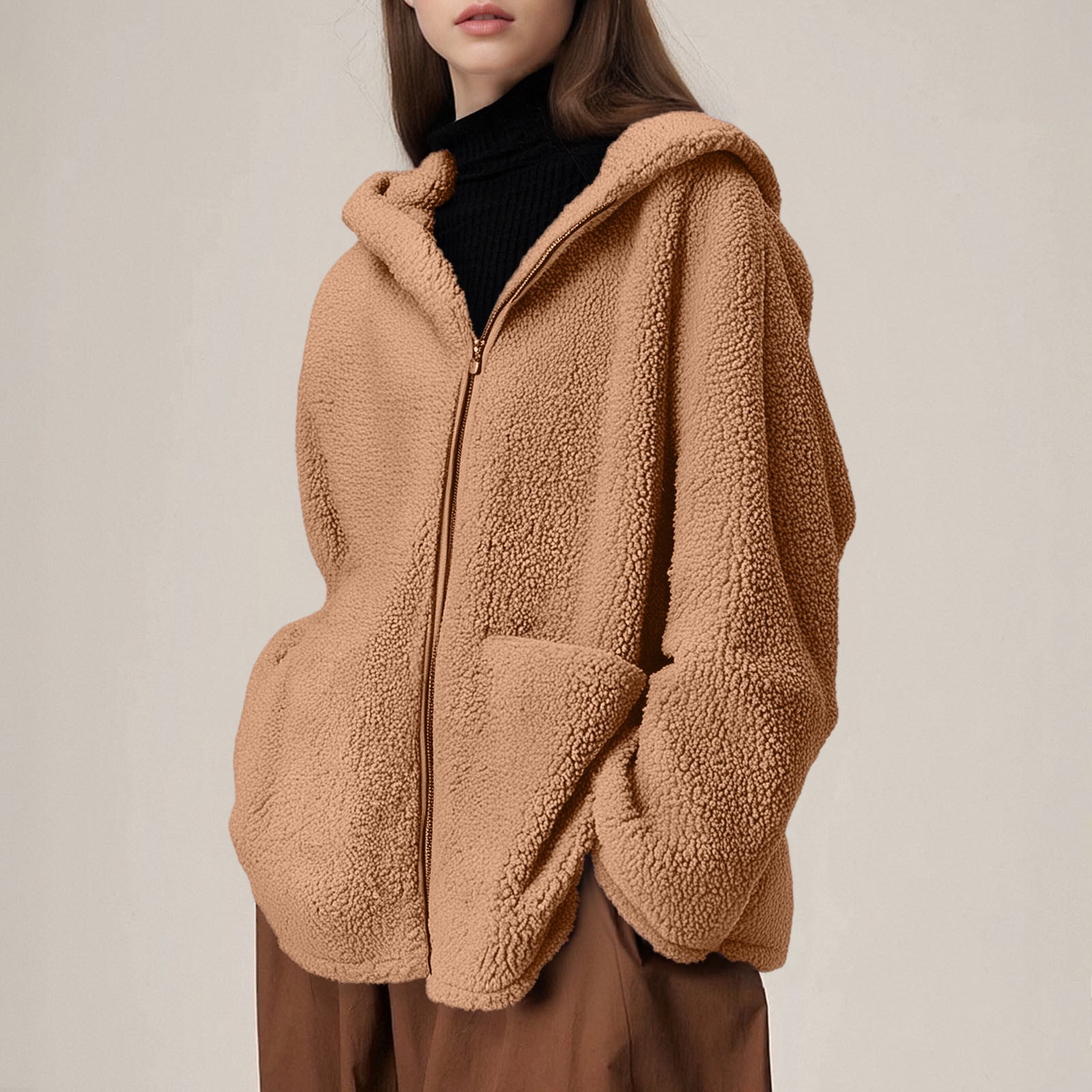 Veste à Capuche Polaire Doublée Pour Femme - Manteau D'Hiver Chaud - Fermeture Éclair, Poches Kangourou - Extérieur Confortable - 9
