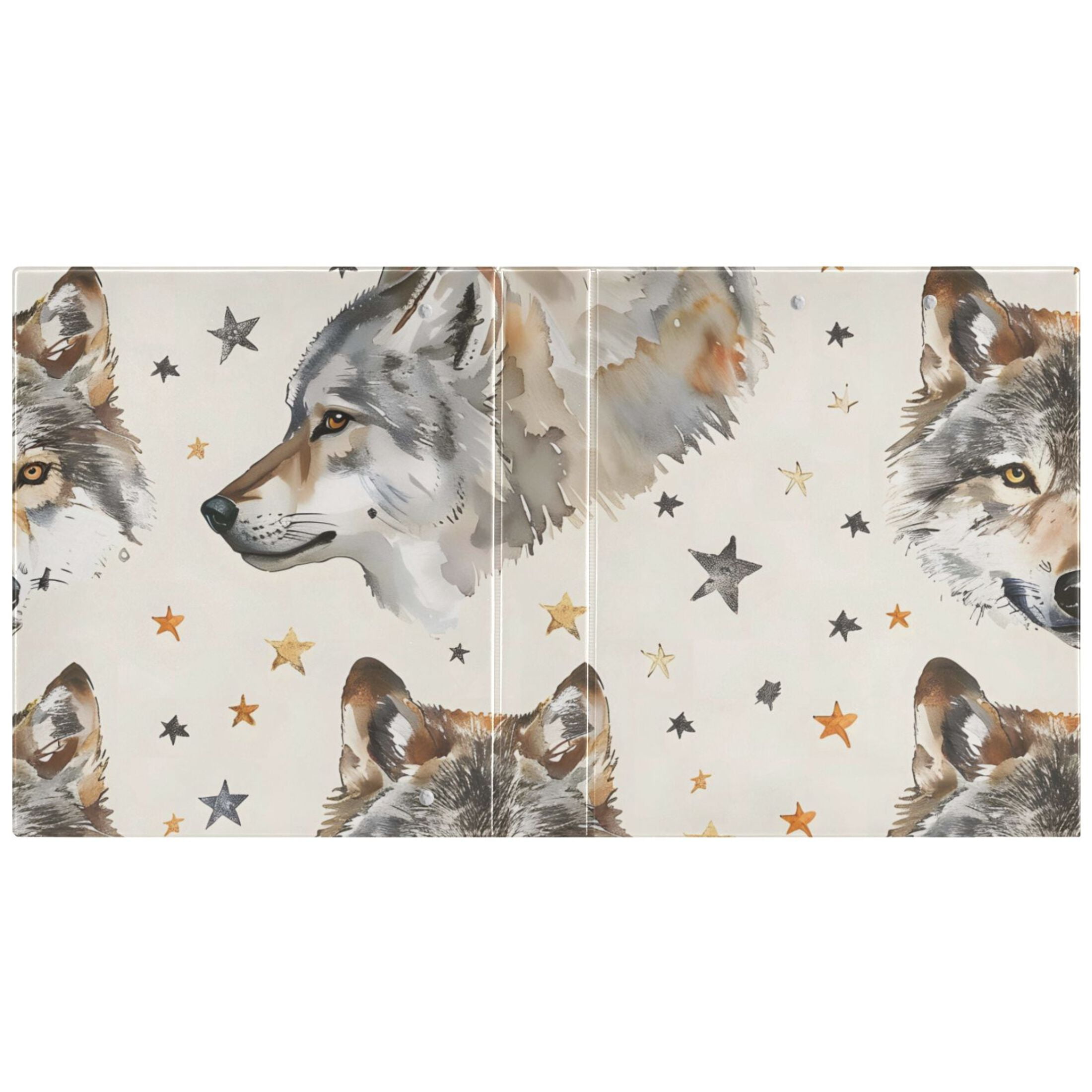 Wolf Face Stars 3 Ring Binders 1.5 inch Hardcover File Folders with Interior Pockets A4 Size Organizer for School Office Hospital