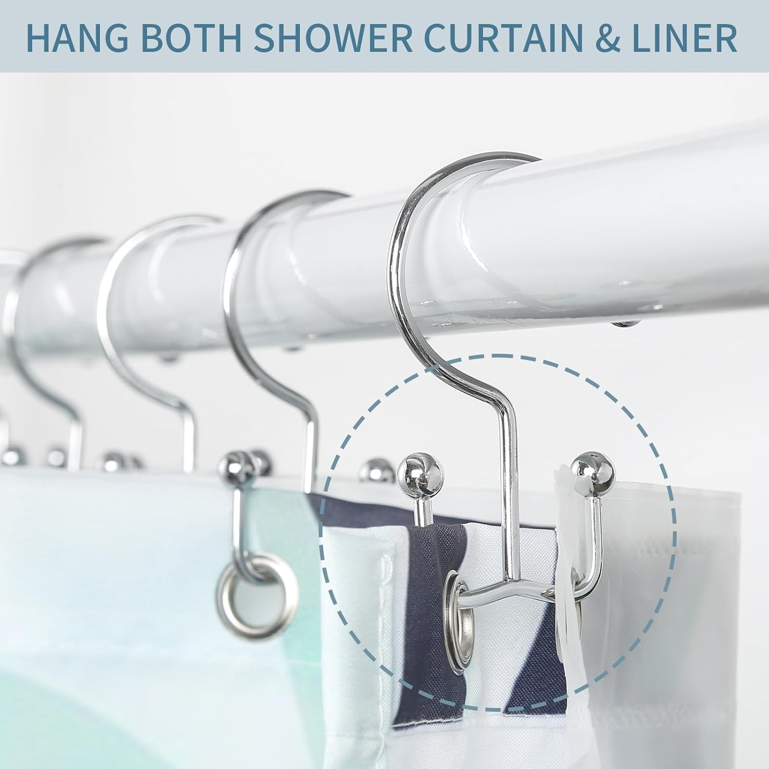 MKEUDQ-Shower Curtain Hooks, Shower Curtain Rings, Durable Rust Proof Black Shower Curtain Hooks, Shower Rings for Curtain, Double Glide Shower Hooks for Shower Curtain, Black, 12 Pack-Cylinders