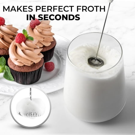 

Milk frother equipped with 4 AA King batteries - triple mixing stronger power - handheld coffee frother with holder