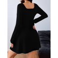 thumbnail image 4 of Women Square Neck Dress Casual Spring Long Sleeve Knit Pleated Elegant Classy Mini Dresses, 4 of 9