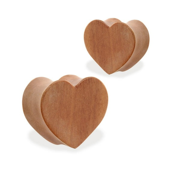 Pair Of Organic Red Cherry Wood Heart Shape Double Flare Plugs,Gauge (Thickness):5/8" (16Mm)