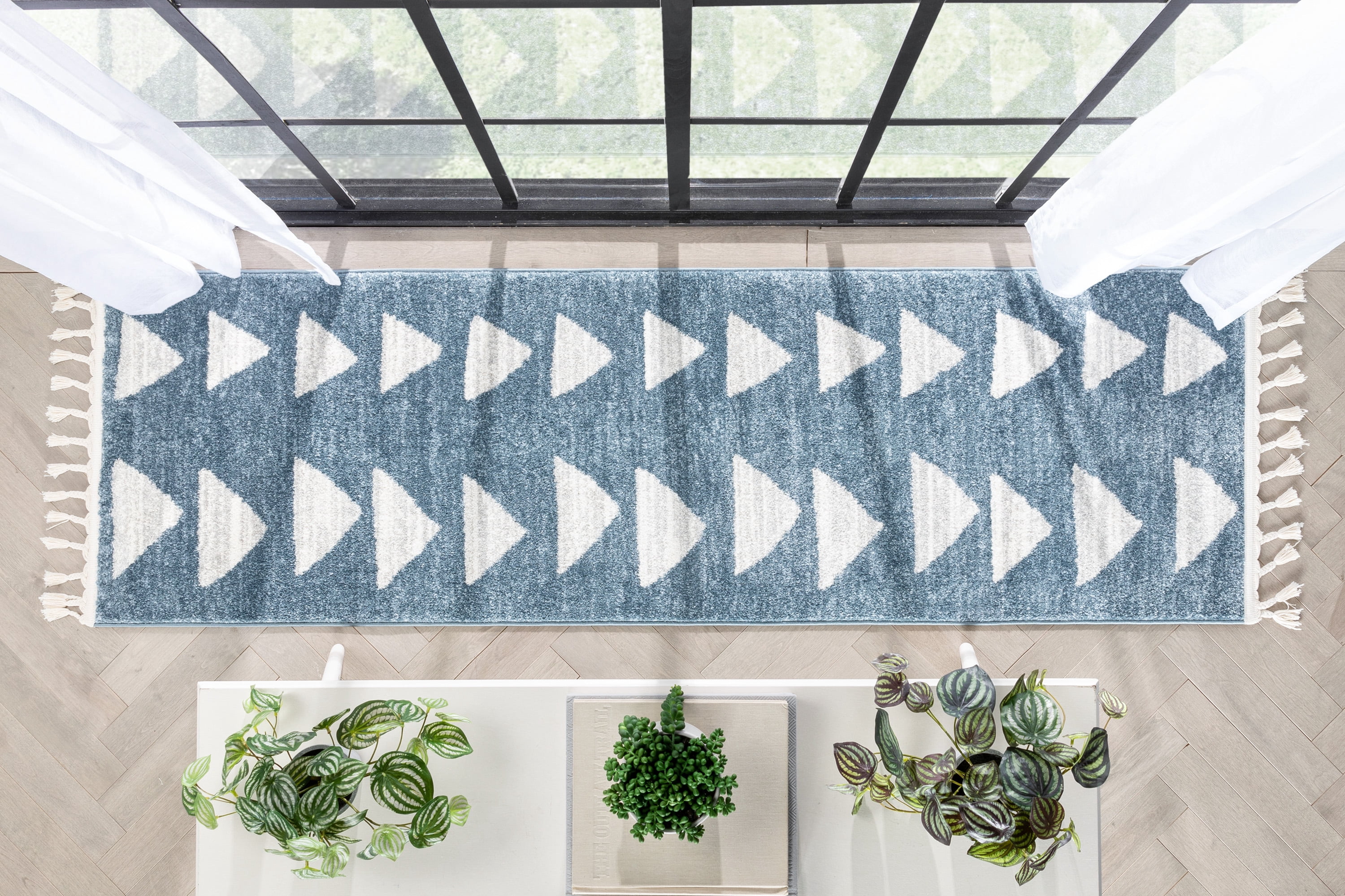 Well Woven Kennedy Triangles Modern Geometric Kids Blue 2'3" x 7'3" Runner Rug