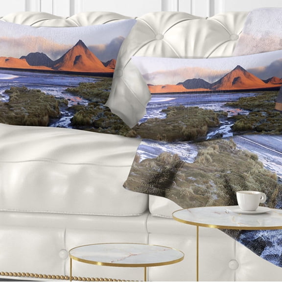 Designart Colorada lagoon and Volcano Pabellon - Landscape Printed Throw Pillow - 12x20