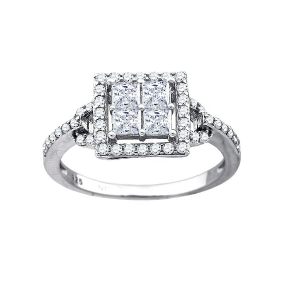 925 Sterling Silver Womens CZ Size 8 Princess-cut Center Stones Bridal Wedding Anniversary Engagemen Wedding Band for Wo