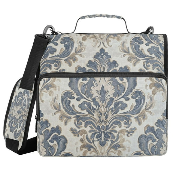 YAZAOO Zipper Binder trapper keeper Documents Organized Design Elegant Blue Floral Damask Printed