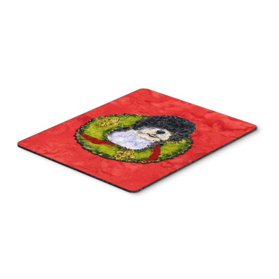 "Portuguese Water Dog Cristmas Wreath Mouse Pad Hot Pad or Trivet"