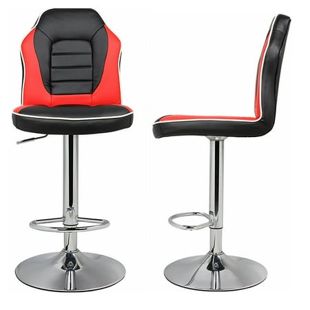 Extra Comfort Modern Racing Seat Bar Stools Chair Adjustable Swivel Mixed Color Set Of 2 Black Red