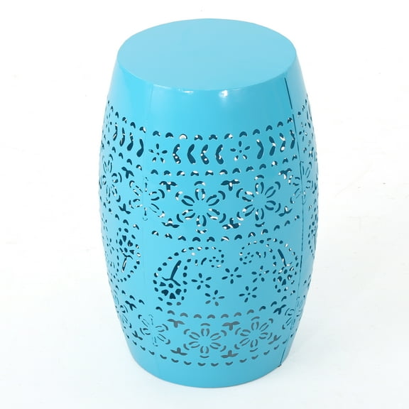 Apple Valley Indoor 12" Lace Cut Iron Side Table, Blue