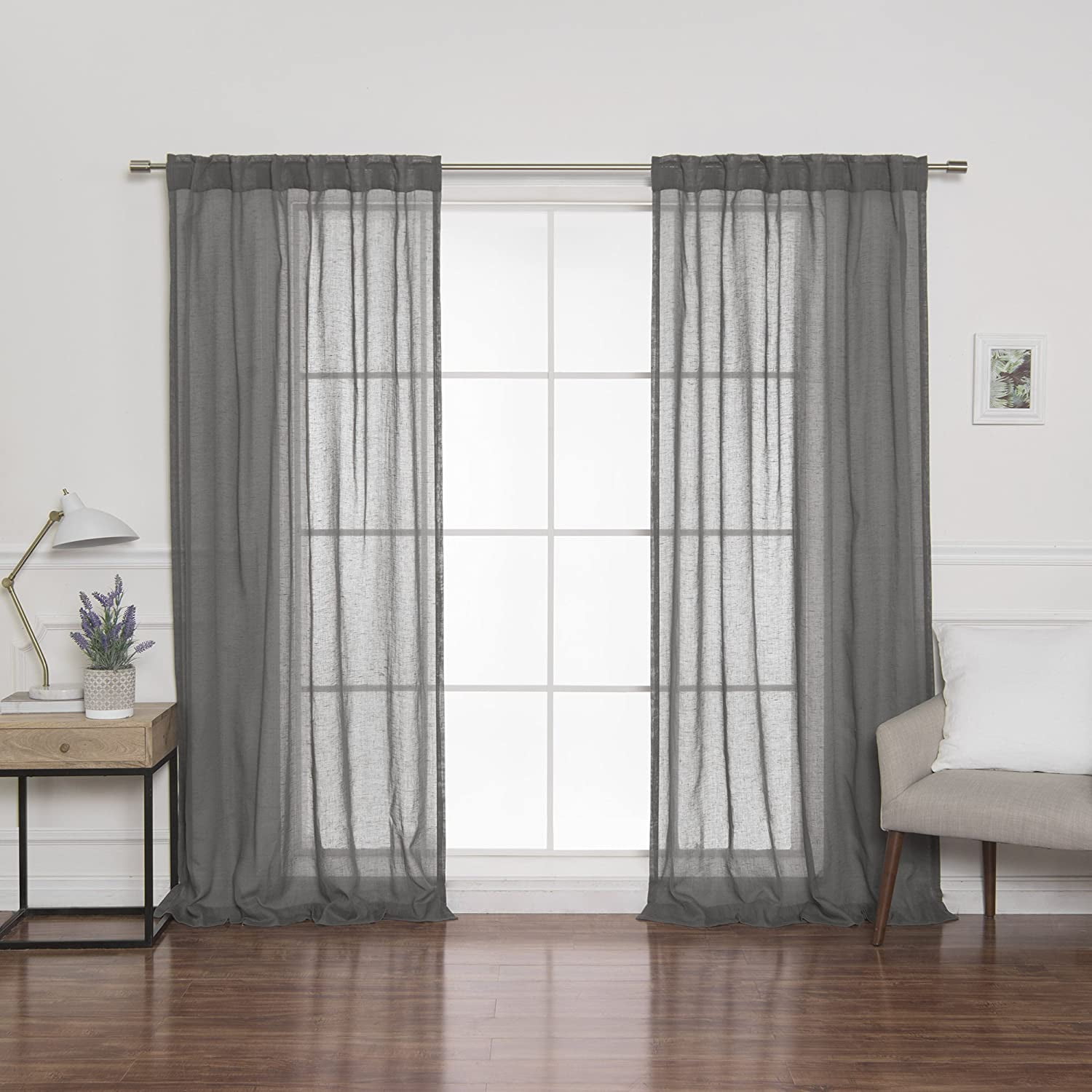 Quality Home Faux Linen Sheer Curtains - Back Tab/Rod Pocket - Dark