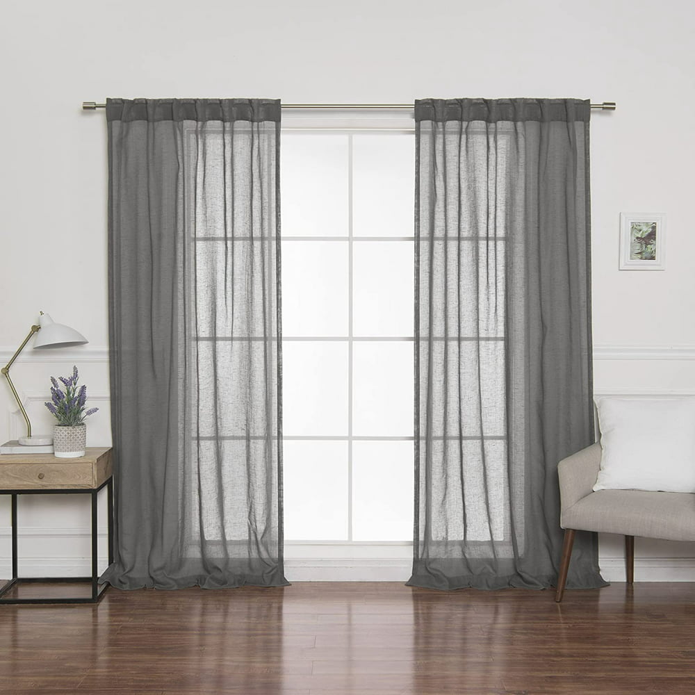 Quality Home Faux Linen Sheer Curtains - Back Tab/Rod Pocket - Dark ...