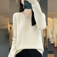 thumbnail image 5 of TKLPEHG Womens Long Sleeve Tops V Neck Knitted Sweaters Pullover Lightweight Classic Solid Color Loose Fashion Casual Pullover (Beige,XXL), 5 of 5