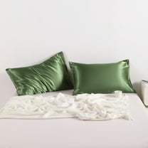 Flxxie Silky Satin Pillowcase Set of 2 Envelope Closure, King, 20" x 36", Olive Green
