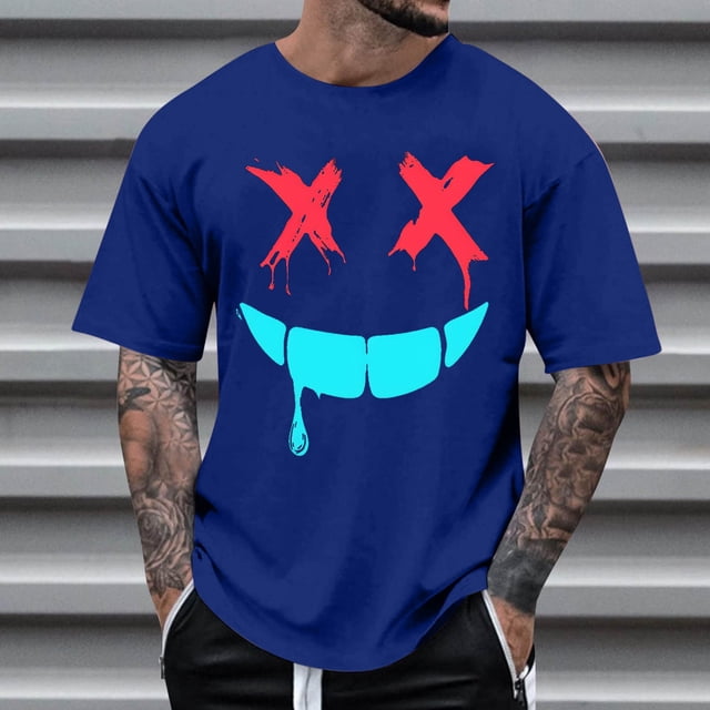 EOYWHK Basic T-Shirts for Men Summer Athletic Shirts Funny Print Loose Fit Crew Neck Workout Tops