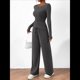 thumbnail image 4 of Conjuntos de Dos Piezas para Mujer: Camiseta Asimétrica de Larga, Pantalones Anchos y Chándal Informal. Gris Oscuro L, 4 of 10