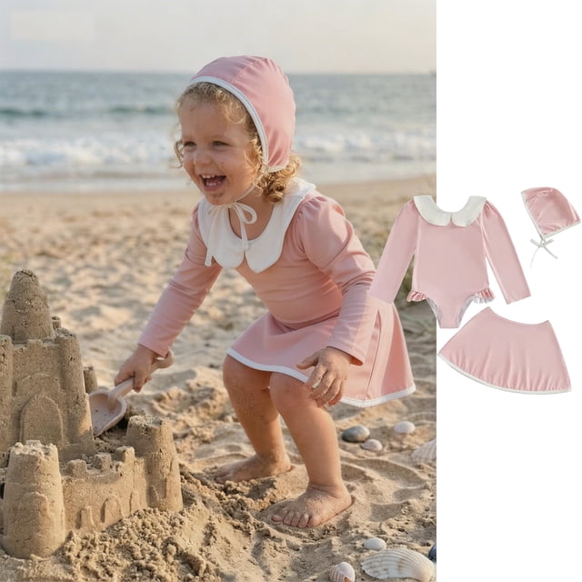 Kids Swimsuits Girls Girls' Separate Swimming Suit With Long Sleeves For Summer Girls Bathing Suit Size 3-4 Years