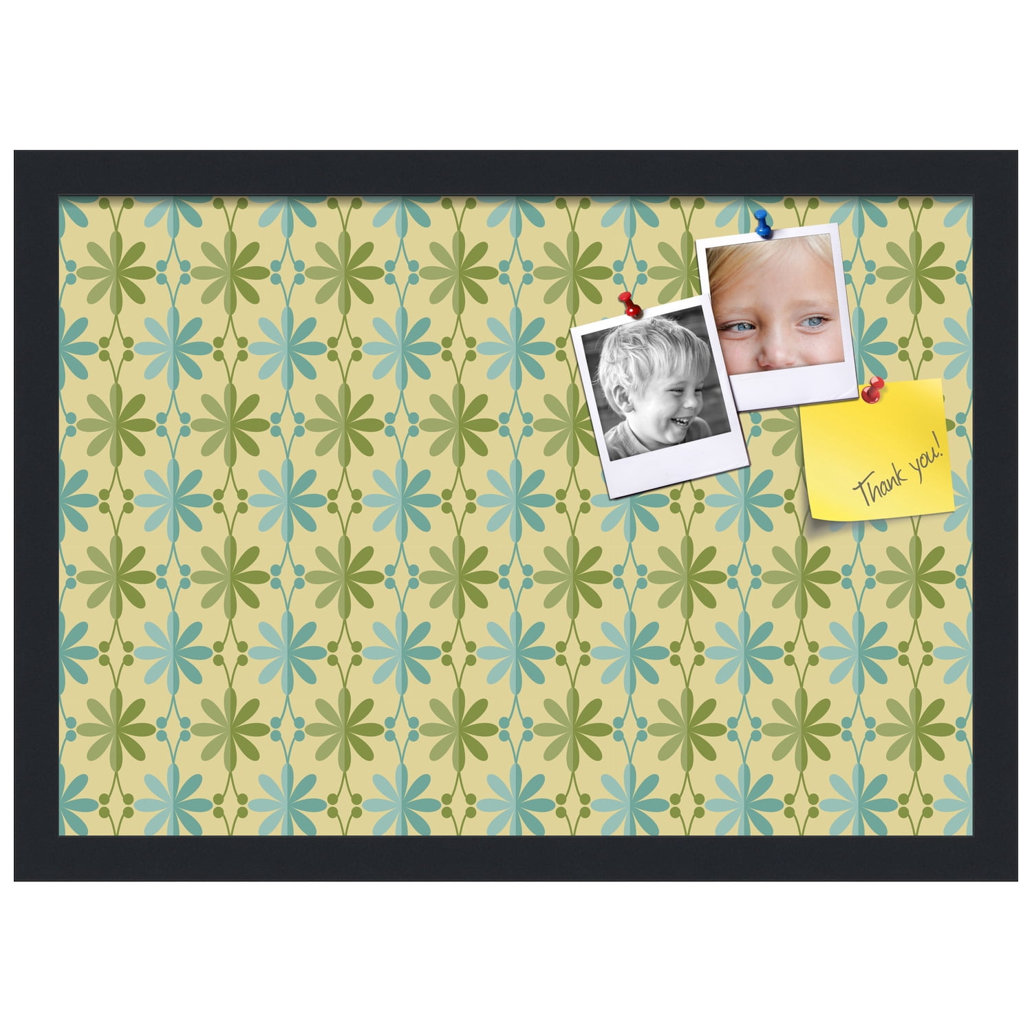 PinPix 20x14 Custom Cork Bulletin Board Floral Blue And Green Poster Board Has a Fabric Style Canvas Finish, Framed in Floral Blue And Green, by ArtToFrames (PinPix-551)