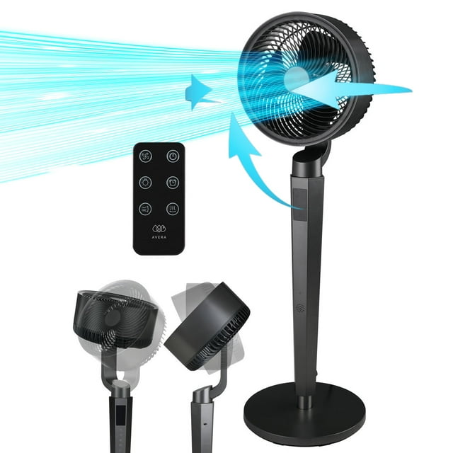 Ventilador de pedestal 24 velocidades, rotación 360°, oscilación 120°, ultra silencioso, panel táctil y control remoto, altura ajustable, AVERA, VENTOR05