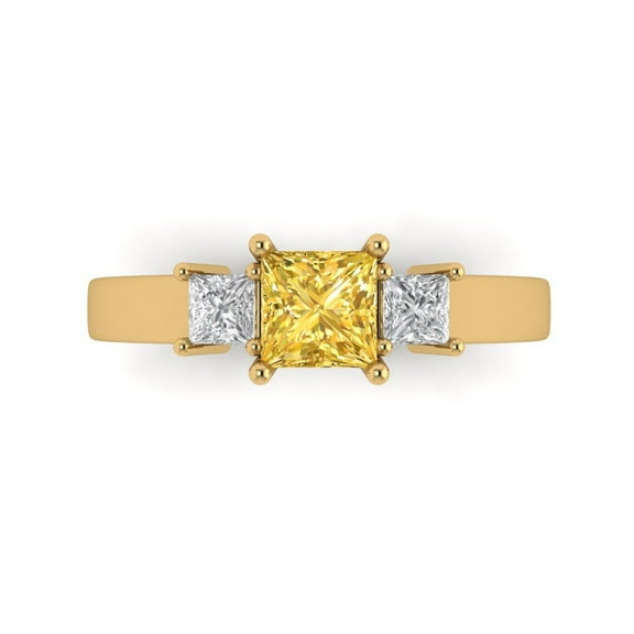 Three-Stone Engagement Ring for Women - 1.11ct Simulated Yellow Diamond in 14K Yellow Gold Promise Ring