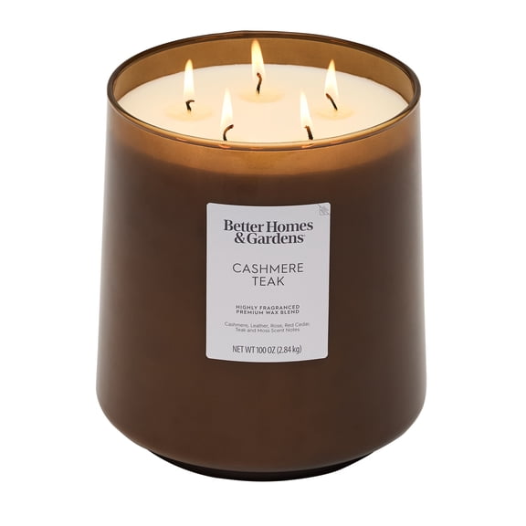 Better Homes & Gardens 5-Wick 100 oz Glass Jar Candle, Cashmere Teak