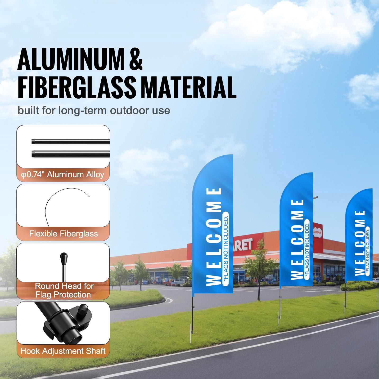 Dranite 12.7 FT Feather Flag Pole Kit 2-Pack, Swooper Design with Ground Stakes for Advertising