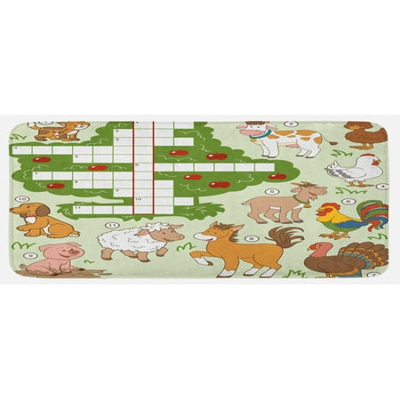 

Word Search Puzzle Kitchen Mat Cartoon Style Farm Animals Happy Country Life Theme Squares Numbers Plush Decorative Kitchen Mat with Non Slip Backing 47 X 19 Multicolor by Ambesonne