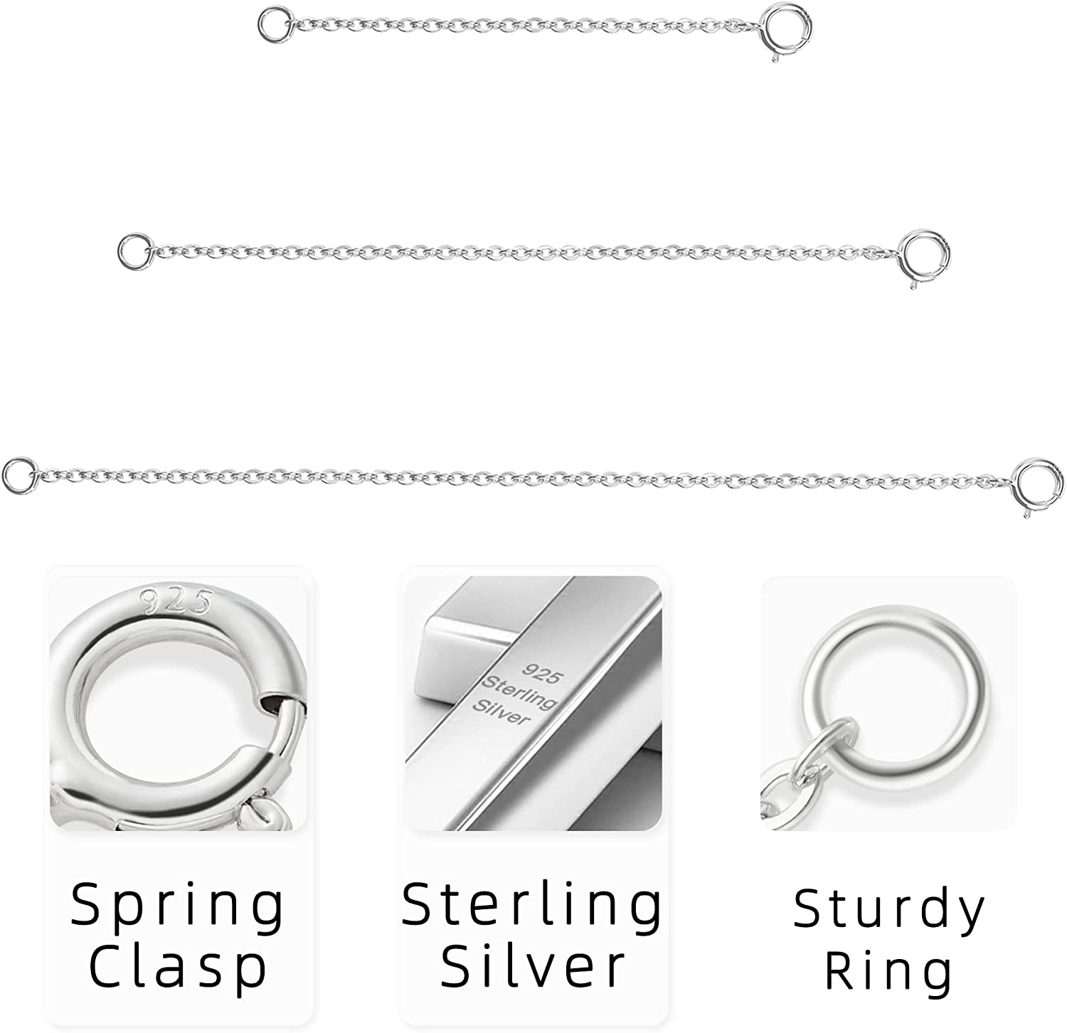 925 Sterling Silver Necklace Extender Sterling Silver Necklace Chain Extenders for Necklaces 2 inch, 3 inch, 4 inch Inches, Women's, Size: One Size