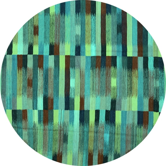 Ahgly Company Indoor Round Abstract Turquoise Blue Contemporary Area Rugs, 3' Round
