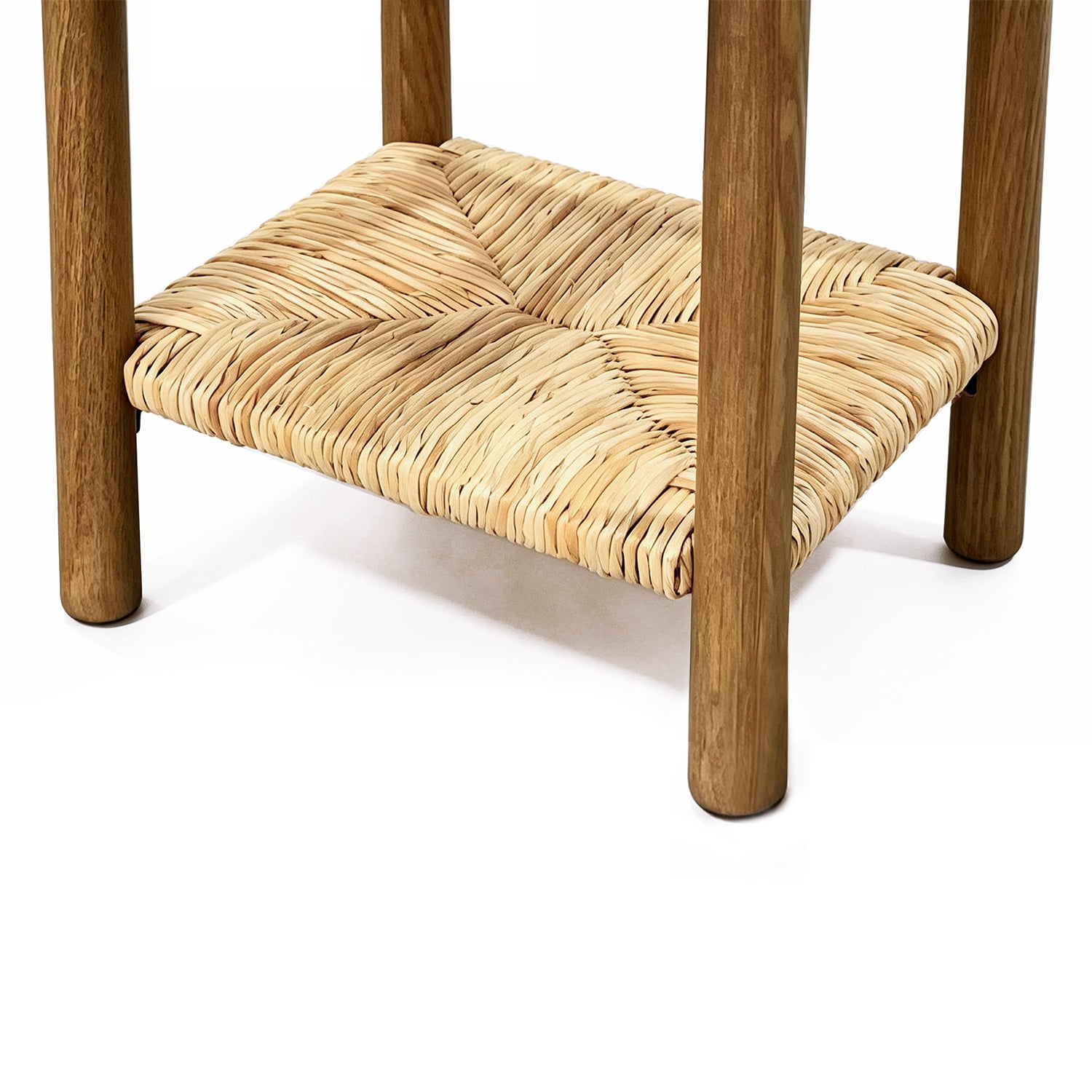 AISWORD End Table with Drawer & Hand-woven Jute Shelf,Small Wood Side Table with Rounded Edges for Bedroom & Living Room,Walnut Brown