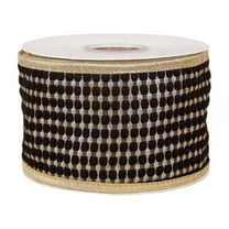 3 in. Carmel Jacquard Double Sided Black Ribbon with Gold Piping