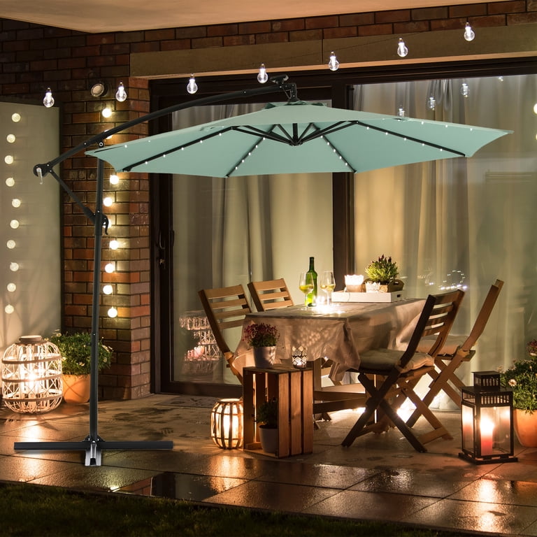 15x9 steel frame patio umbrella 15x9 ft. Steel Large Double-Sided Rectangular Market Patio Umbrella in  Brown with Light and Base UUDeluxe18