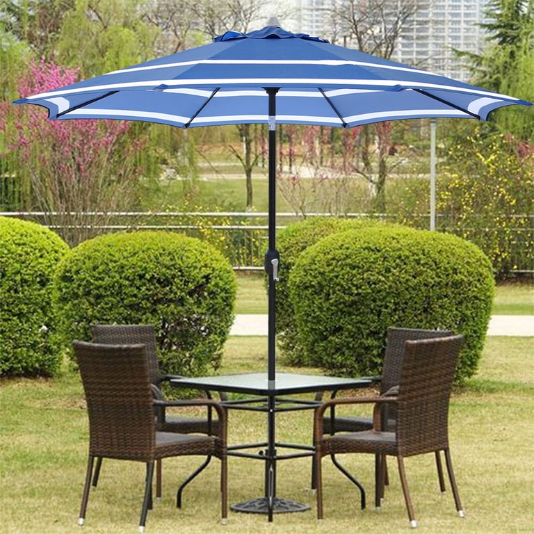 blue and white striped patio umbrella walmart Safavieh Maui Single Scallop 9Ft Crank Push Button Tilt perfect for adding shade to your outdoor space Walmart patio inspiration. 🤍 https://liketk.it/5RfM2